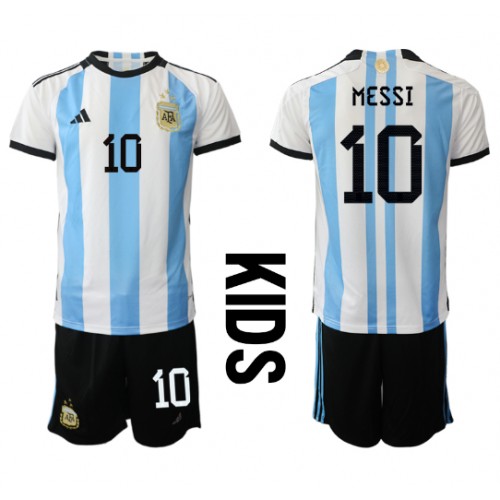 Echipament Argentina Lionel Messi #10 Acasa Mondial 2022 pentru copii maneca scurta (+ Pantaloni | tricouridefotbal.com