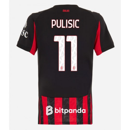 Echipament fotbal AC Milan Christian Pulisic #11 Tricou Acasa 2025-26 pentru femei maneca scurta Echipament fotbal AC Milan Christian Pulisic #11 Tricou Acasa 2025-26 pentru femei maneca scurta