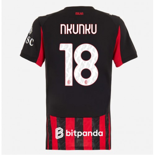 Echipament fotbal AC Milan Christopher Nkunku #18 Tricou Acasa 2025-26 pentru femei maneca scurta Echipament fotbal AC Milan Christopher Nkunku #18 Tricou Acasa 2025-26 pentru femei maneca scurta