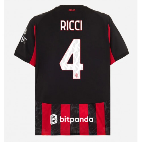 Echipament fotbal AC Milan Samuele Ricci #4 Tricou Acasa 2025-26 maneca scurta Echipament fotbal AC Milan Samuele Ricci #4 Tricou Acasa 2025-26 maneca scurta