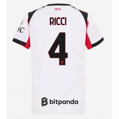 Echipament fotbal AC Milan Samuele Ricci #4 Tricou Deplasare 2025-26 pentru femei maneca scurta Echipament fotbal AC Milan Samuele Ricci #4 Tricou Deplasare 2025-26 pentru femei maneca scurta