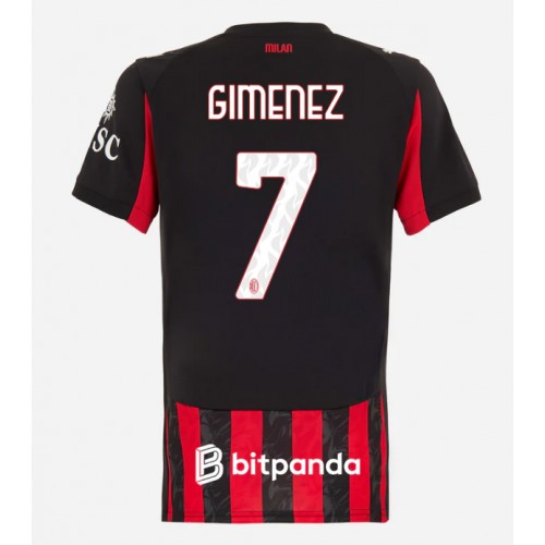 Echipament fotbal AC Milan Santiago Gimenez #7 Tricou Acasa 2025-26 pentru femei maneca scurta Echipament fotbal AC Milan Santiago Gimenez #7 Tricou Acasa 2025-26 pentru femei maneca scurta