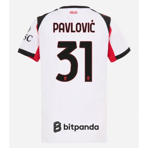 Echipament fotbal AC Milan Strahinja Pavlovic #31 Tricou Deplasare 2025-26 pentru femei maneca scurta Echipament fotbal AC Milan Strahinja Pavlovic #31 Tricou Deplasare 2025-26 pentru femei maneca scurta