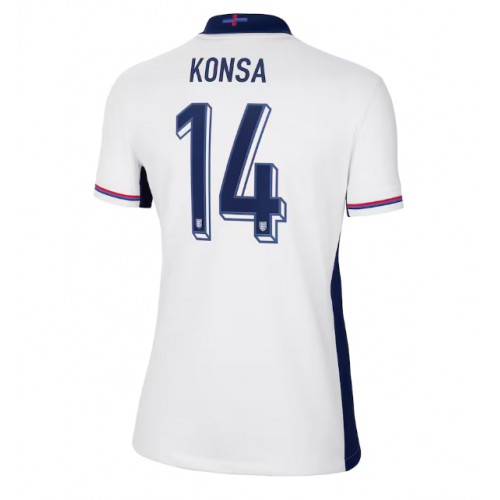 Echipament fotbal Anglia Ezri Konsa #14 Tricou Acasa European 2024 pentru femei maneca scurta Echipament fotbal Anglia Ezri Konsa #14 Tricou Acasa European 2024 pentru femei maneca scurta