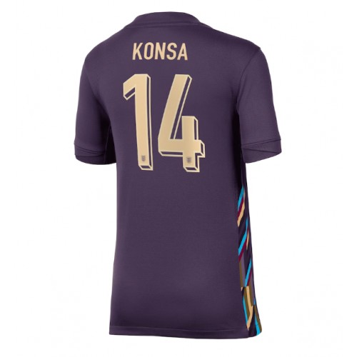 Echipament fotbal Anglia Ezri Konsa #14 Tricou Deplasare European 2024 pentru femei maneca scurta Echipament fotbal Anglia Ezri Konsa #14 Tricou Deplasare European 2024 pentru femei maneca scurta
