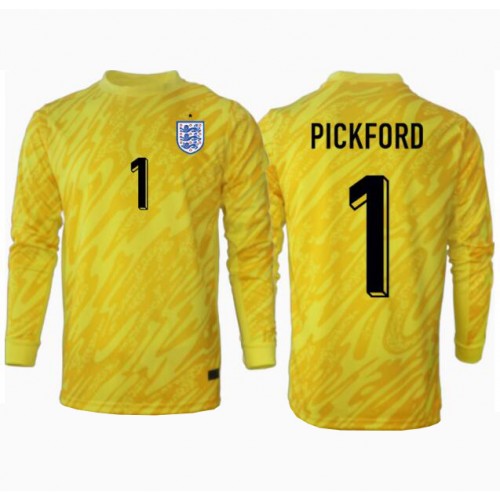 Echipament fotbal Anglia Jordan Pickford #1 Portar Tricou Deplasare European 2024 maneca lunga Echipament fotbal Anglia Jordan Pickford #1 Portar Tricou Deplasare European 2024 maneca lunga