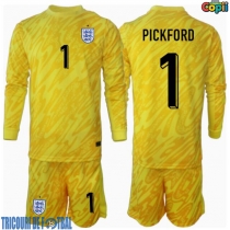 Echipament fotbal Anglia Jordan Pickford #1 Portar Tricou Deplasare European 2024 pentru copii maneca lunga (+ Pantaloni scurti)