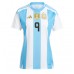 Echipament fotbal Argentina Julian Alvarez #9 Tricou Acasa Copa America 2024 pentru femei maneca scurta Echipament fotbal Argentina Julian Alvarez #9 Tricou Acasa Copa America 2024 pentru femei maneca scurta
