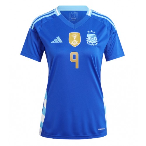 Echipament fotbal Argentina Julian Alvarez #9 Tricou Deplasare Copa America 2024 pentru femei maneca scurta Echipament fotbal Argentina Julian Alvarez #9 Tricou Deplasare Copa America 2024 pentru femei maneca scurta