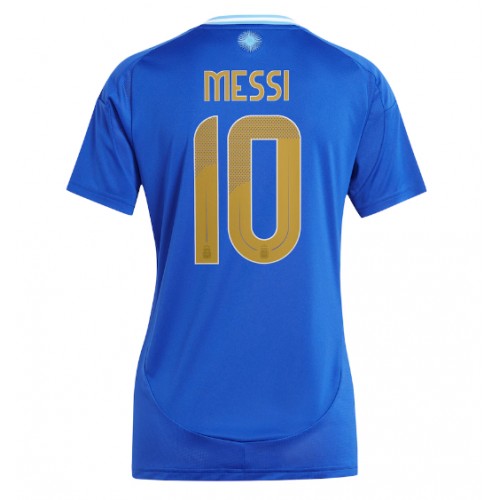 Echipament fotbal Argentina Lionel Messi #10 Tricou Deplasare Copa America 2024 pentru femei maneca scurta Echipament fotbal Argentina Lionel Messi #10 Tricou Deplasare Copa America 2024 pentru femei maneca scurta