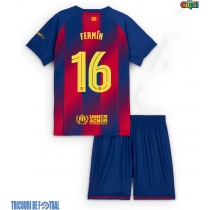 Echipament fotbal Barcelona Fermin Lopez #16 Tricou Acasa 2025-26 pentru copii maneca scurta (+ Pantaloni scurti)