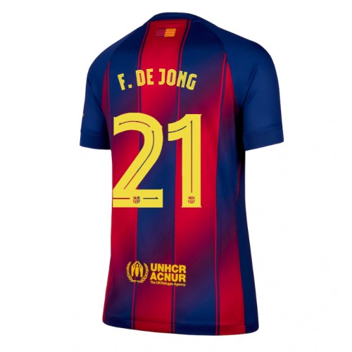 Echipament fotbal Barcelona Frenkie de Jong #21 Tricou Acasa 2025-26 pentru femei maneca scurta Echipament fotbal Barcelona Frenkie de Jong #21 Tricou Acasa 2025-26 pentru femei maneca scurta
