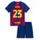 Echipament fotbal Barcelona Jules Kounde #23 Tricou Acasa 2025-26 pentru copii maneca scurta (+ Pantaloni scurti)