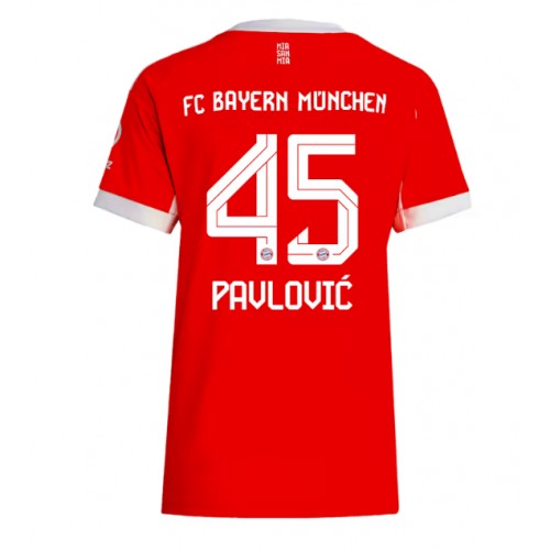 Echipament fotbal Bayern Munich Aleksandar Pavlovic #45 Tricou Acasa 2025-26 pentru femei maneca scurta Echipament fotbal Bayern Munich Aleksandar Pavlovic #45 Tricou Acasa 2025-26 pentru femei maneca scurta