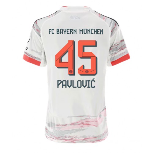 Echipament fotbal Bayern Munich Aleksandar Pavlovic #45 Tricou Deplasare 2025-26 pentru femei maneca scurta Echipament fotbal Bayern Munich Aleksandar Pavlovic #45 Tricou Deplasare 2025-26 pentru femei maneca scurta