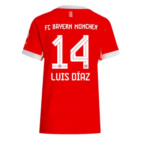 Echipament fotbal Bayern Munich Luis Diaz #14 Tricou Acasa 2025-26 pentru femei maneca scurta Echipament fotbal Bayern Munich Luis Diaz #14 Tricou Acasa 2025-26 pentru femei maneca scurta