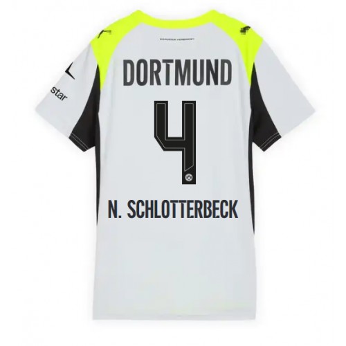 Echipament fotbal Borussia Dortmund Nico Schlotterbeck #4 Tricou Deplasare 2025-26 pentru femei maneca scurta Echipament fotbal Borussia Dortmund Nico Schlotterbeck #4 Tricou Deplasare 2025-26 pentru femei maneca scurta