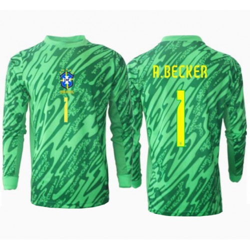 Echipament fotbal Brazilia Alisson Becker #1 Portar Tricou Acasa Copa America 2024 maneca lunga Echipament fotbal Brazilia Alisson Becker #1 Portar Tricou Acasa Copa America 2024 maneca lunga