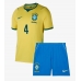 Echipament fotbal Brazilia Marquinhos #4 Tricou Acasa Mondial 2026 pentru copii maneca scurta (+ Pantaloni scurti)
