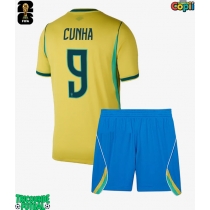 Echipament fotbal Brazilia Matheus Cunha #9 Tricou Acasa Mondial 2026 pentru copii maneca scurta (+ Pantaloni scurti)