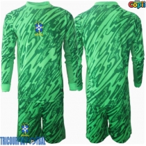 Echipament fotbal Brazilia Portar Tricou Acasa Copa America 2024 pentru copii maneca lunga (+ Pantaloni scurti)