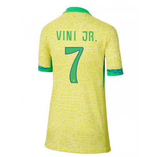 Echipament fotbal Brazilia Vinicius Junior #7 Tricou Acasa Copa America 2024 pentru femei maneca scurta Echipament fotbal Brazilia Vinicius Junior #7 Tricou Acasa Copa America 2024 pentru femei maneca scurta