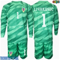 Echipament fotbal Croaţia Dominik Livakovic #1 Portar Tricou Deplasare European 2024 pentru copii maneca lunga (+ Pantaloni scurti)