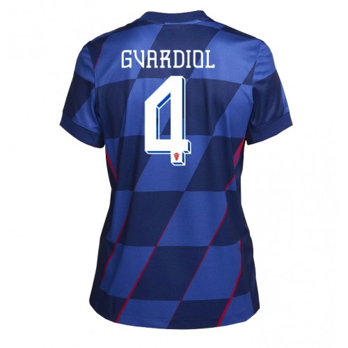 Echipament fotbal Croaţia Josko Gvardiol #4 Tricou Deplasare European 2024 pentru femei maneca scurta Echipament fotbal Croaţia Josko Gvardiol #4 Tricou Deplasare European 2024 pentru femei maneca scurta