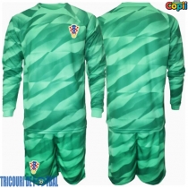 Echipament fotbal Croaţia Portar Tricou Deplasare European 2024 pentru copii maneca lunga (+ Pantaloni scurti)