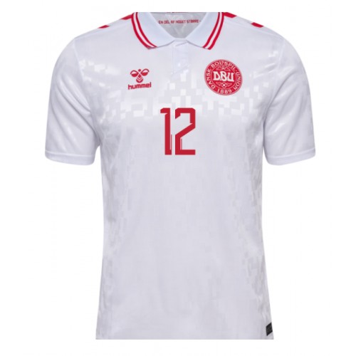 Echipament fotbal Danemarca Kasper Dolberg #12 Tricou Deplasare European 2024 maneca scurta Echipament fotbal Danemarca Kasper Dolberg #12 Tricou Deplasare European 2024 maneca scurta