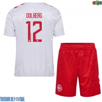 Echipament fotbal Danemarca Kasper Dolberg #12 Tricou Deplasare European 2024 pentru copii maneca scurta (+ Pantaloni scurti)
