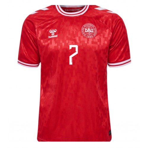 Echipament fotbal Danemarca Mathias Jensen #7 Tricou Acasa European 2024 maneca scurta Echipament fotbal Danemarca Mathias Jensen #7 Tricou Acasa European 2024 maneca scurta