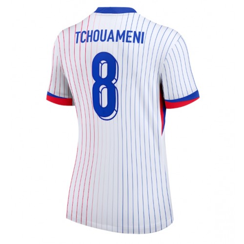 Echipament fotbal Franţa Aurelien Tchouameni #8 Tricou Deplasare European 2024 pentru femei maneca scurta Echipament fotbal Franţa Aurelien Tchouameni #8 Tricou Deplasare European 2024 pentru femei maneca scurta