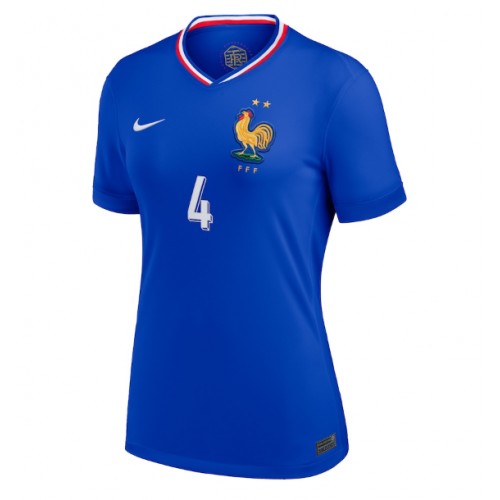 Echipament fotbal Franţa Dayot Upamecano #4 Tricou Acasa European 2024 pentru femei maneca scurta Echipament fotbal Franţa Dayot Upamecano #4 Tricou Acasa European 2024 pentru femei maneca scurta