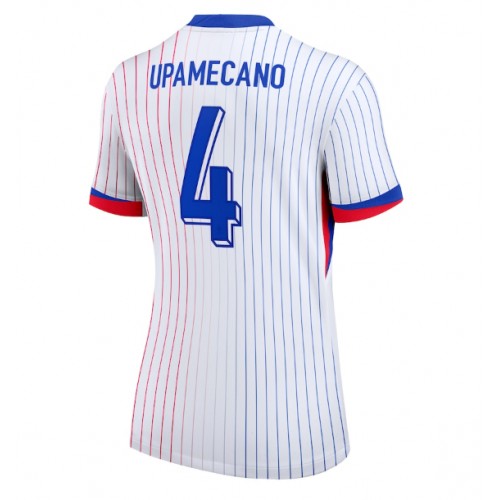 Echipament fotbal Franţa Dayot Upamecano #4 Tricou Deplasare European 2024 pentru femei maneca scurta Echipament fotbal Franţa Dayot Upamecano #4 Tricou Deplasare European 2024 pentru femei maneca scurta