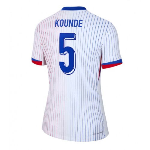 Echipament fotbal Franţa Jules Kounde #5 Tricou Deplasare European 2024 pentru femei maneca scurta Echipament fotbal Franţa Jules Kounde #5 Tricou Deplasare European 2024 pentru femei maneca scurta