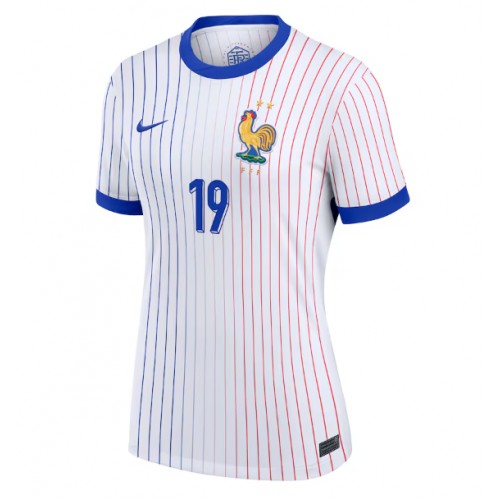 Echipament fotbal Franţa Youssouf Fofana #19 Tricou Deplasare European 2024 pentru femei maneca scurta Echipament fotbal Franţa Youssouf Fofana #19 Tricou Deplasare European 2024 pentru femei maneca scurta