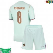 Echipament fotbal Franța Aurelien Tchouameni #8 Tricou Deplasare Mondial 2026 pentru copii maneca scurta (+ Pantaloni scurti)
