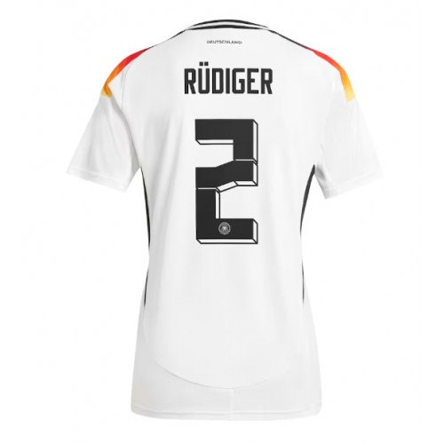 Echipament fotbal Germania Antonio Rudiger #2 Tricou Acasa European 2024 pentru femei maneca scurta Echipament fotbal Germania Antonio Rudiger #2 Tricou Acasa European 2024 pentru femei maneca scurta