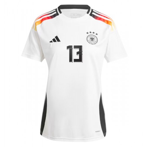 Echipament fotbal Germania Thomas Muller #13 Tricou Acasa European 2024 pentru femei maneca scurta Echipament fotbal Germania Thomas Muller #13 Tricou Acasa European 2024 pentru femei maneca scurta