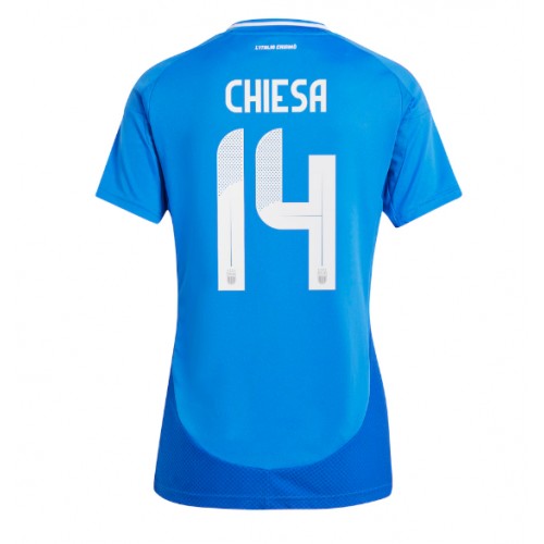 Echipament fotbal Italia Federico Chiesa #14 Tricou Acasa European 2024 pentru femei maneca scurta Echipament fotbal Italia Federico Chiesa #14 Tricou Acasa European 2024 pentru femei maneca scurta