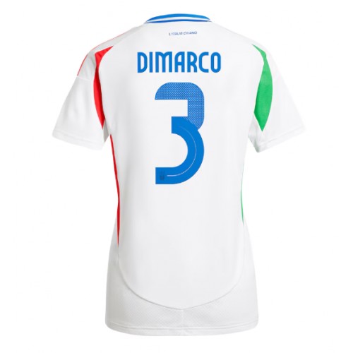 Echipament fotbal Italia Federico Dimarco #3 Tricou Deplasare European 2024 pentru femei maneca scurta Echipament fotbal Italia Federico Dimarco #3 Tricou Deplasare European 2024 pentru femei maneca scurta