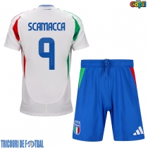 Echipament fotbal Italia Gianluca Scamacca #9 Tricou Deplasare European 2024 pentru copii maneca scurta (+ Pantaloni scurti)