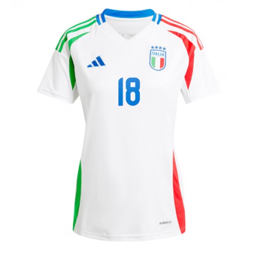 Echipament fotbal Italia Nicolo Barella #18 Tricou Deplasare European 2024 pentru femei maneca scurta Echipament fotbal Italia Nicolo Barella #18 Tricou Deplasare European 2024 pentru femei maneca scurta