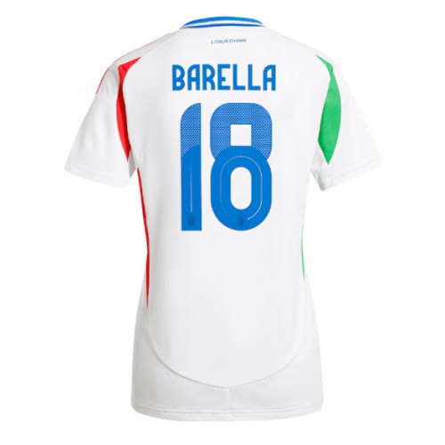 Echipament fotbal Italia Nicolo Barella #18 Tricou Deplasare European 2024 pentru femei maneca scurta Echipament fotbal Italia Nicolo Barella #18 Tricou Deplasare European 2024 pentru femei maneca scurta