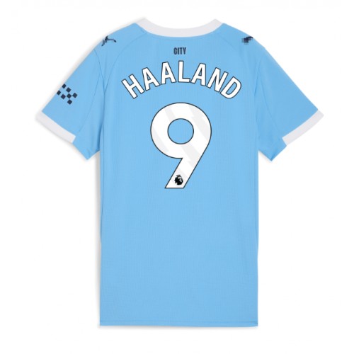 Echipament fotbal Manchester City Erling Haaland #9 Tricou Acasa 2025-26 pentru femei maneca scurta Echipament fotbal Manchester City Erling Haaland #9 Tricou Acasa 2025-26 pentru femei maneca scurta