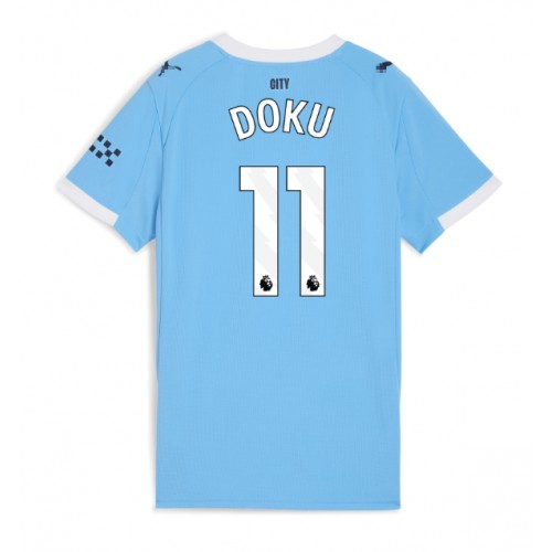 Echipament fotbal Manchester City Jeremy Doku #11 Tricou Acasa 2025-26 pentru femei maneca scurta Echipament fotbal Manchester City Jeremy Doku #11 Tricou Acasa 2025-26 pentru femei maneca scurta