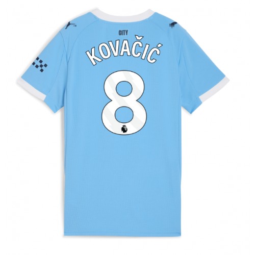 Echipament fotbal Manchester City Mateo Kovacic #8 Tricou Acasa 2025-26 pentru femei maneca scurta Echipament fotbal Manchester City Mateo Kovacic #8 Tricou Acasa 2025-26 pentru femei maneca scurta