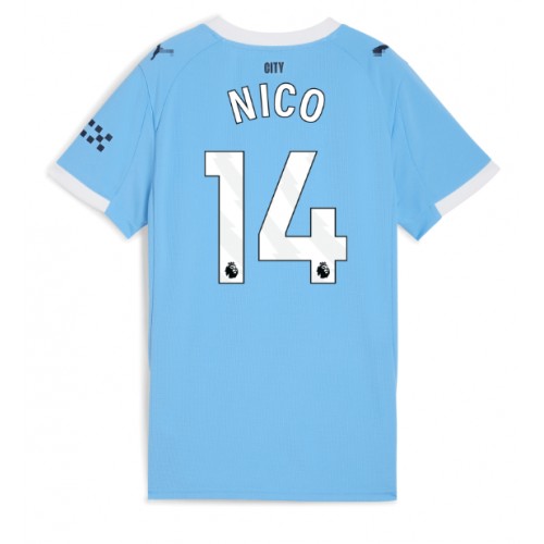 Echipament fotbal Manchester City Nico Gonzalez #14 Tricou Acasa 2025-26 pentru femei maneca scurta Echipament fotbal Manchester City Nico Gonzalez #14 Tricou Acasa 2025-26 pentru femei maneca scurta