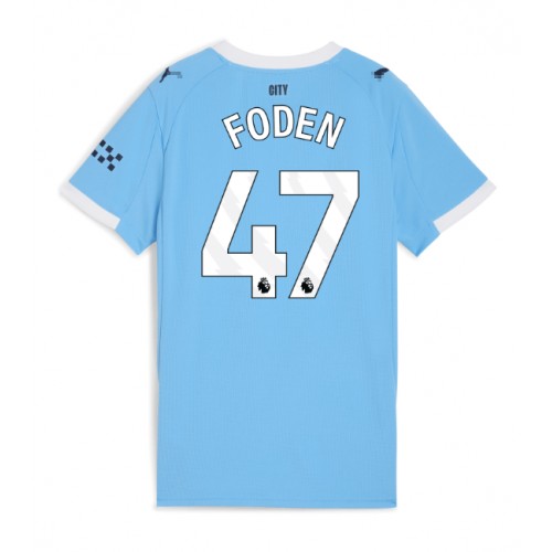Echipament fotbal Manchester City Phil Foden #47 Tricou Acasa 2025-26 pentru femei maneca scurta Echipament fotbal Manchester City Phil Foden #47 Tricou Acasa 2025-26 pentru femei maneca scurta